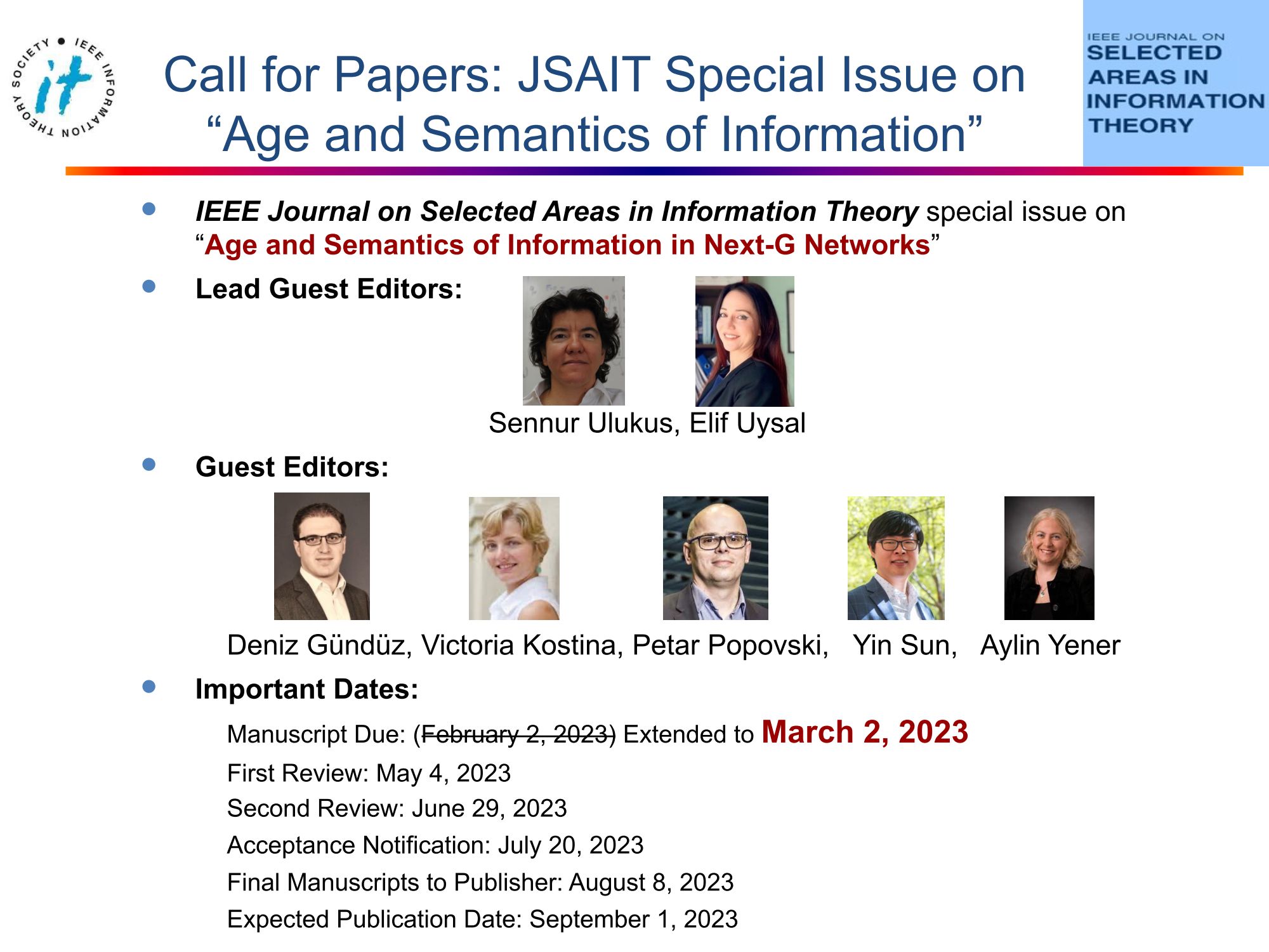 Call for Papers: JSAIT Special Issue on “Age and Semantics of Information”