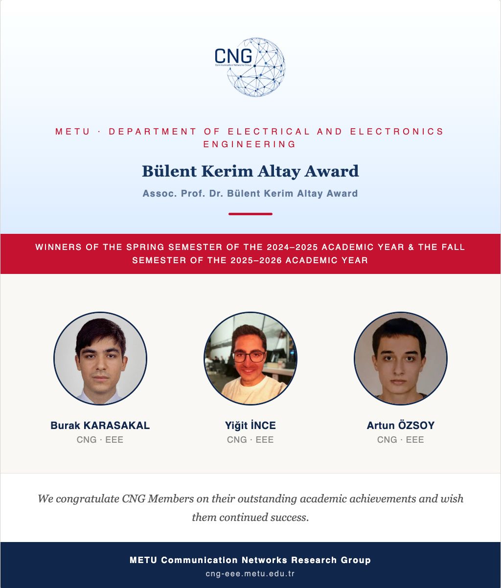 BKA Awards Recognition for METU Research Group on Communication Networks Members