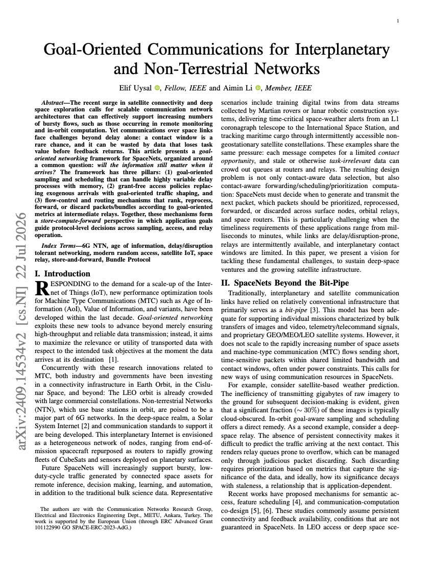 GO SPACE Concept and Vision Paper to Appear in IEEE Communications Magazine