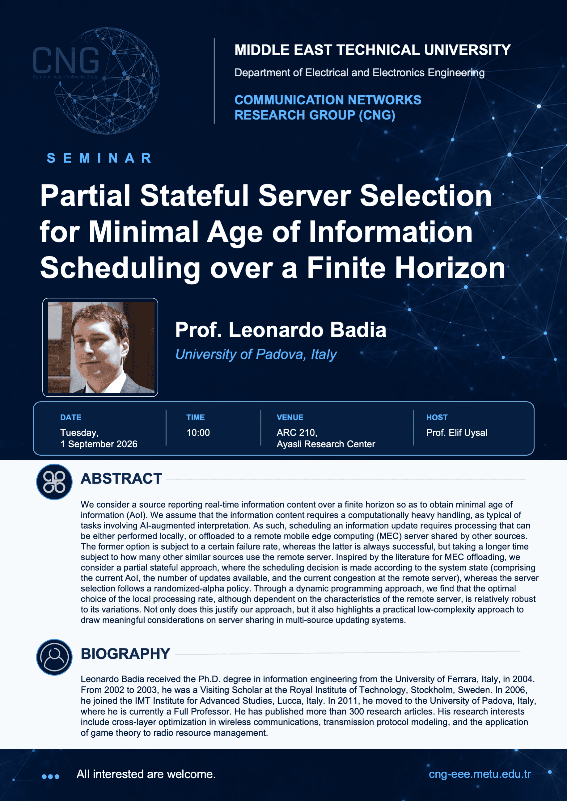 Seminar by Prof. Leonardo Badia – University of Padova